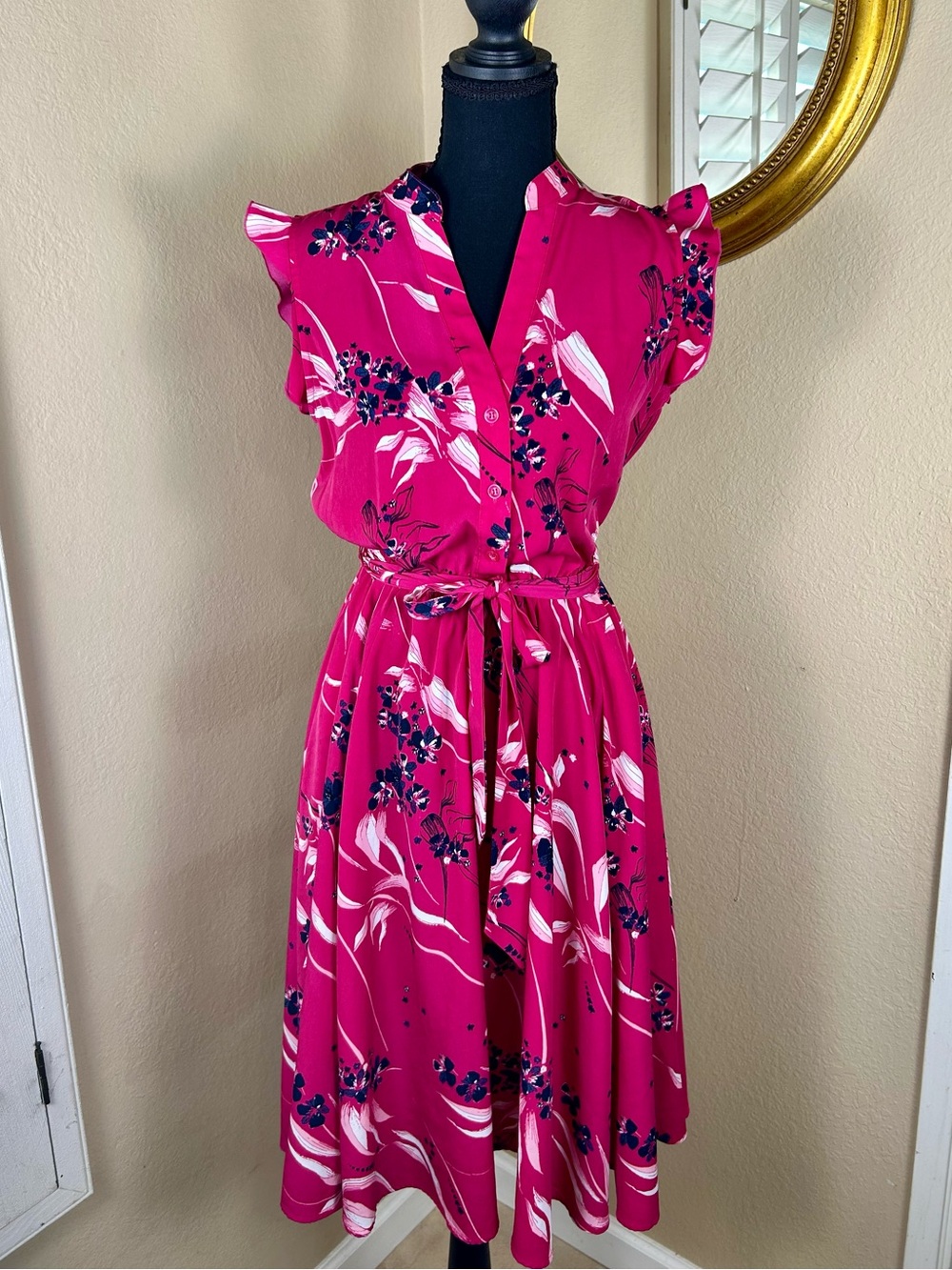 Fuchsia Floral Fit And Flare Party Dress Size 6